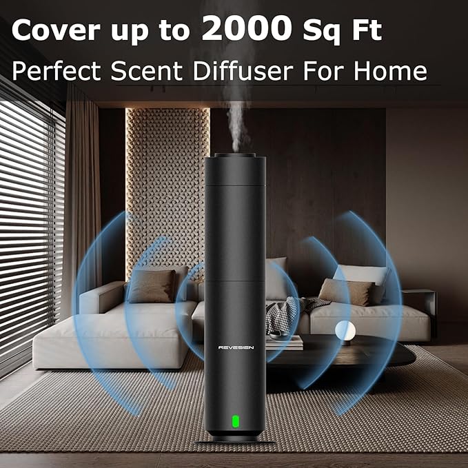 Waterless Scent Diffuser Kit, Includes 5 Premium Oils, 2000 Sq.Ft Coverage, Hotel Collection Scent Diffuser for Home, Studio, Essential Oil Diffuser Large Room, Remote & APP Control - Black