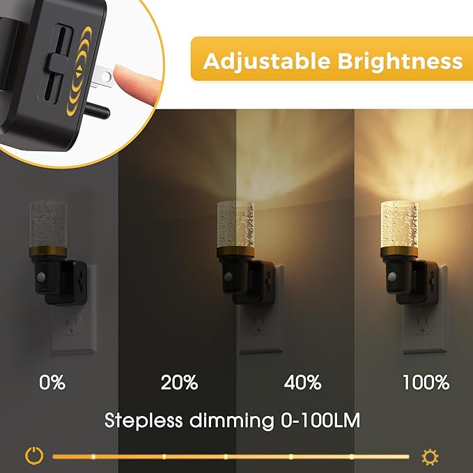 L LOHAS LED Motion Sensor Night Light, 2Pack Motion Activated Night Lights Plug into Wall, 0-100LM Dimmable Nightlight, 180°Rotatable Plug in Night Light, 1W LED Bubble Nightlights for Bathroom Adults