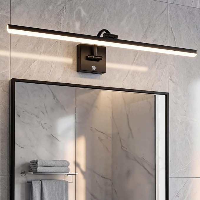 OSYNNIQ Bathroom Vanity Light, 34″ Wall Picture Art Modern Lighting Fixture Over Mirror Dimmable 16W 5000K LED Bar Rotatable Black Waterproof IP44 Wall Sconce for Makeup Shaving
