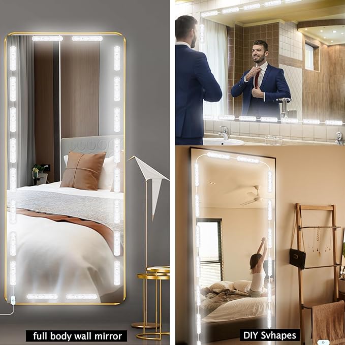 LED Vanity Mirror Lights, Hollywood Style Makeup Light, 14FT/6000K/Dimmable/12V Adapter/Self-Adhesive Full Body Vanity Lights, Lighting for Makeup Floor Mirror & Bathroom