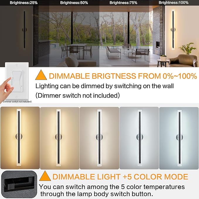 Modern Black Wall Sconces 31.5In Hardwired Wall Light Fixtures Dimmable LED Sconce Wall Lighting Indoor Wall Lamps for Living Room Bedroom Bathroom Hallway Stairs