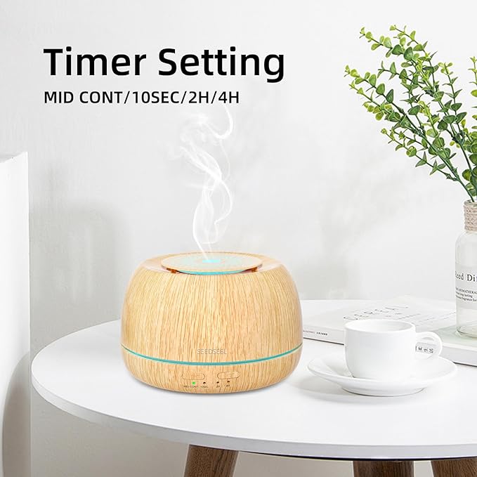 300ML Essential Oil Diffuser 8 Hours Run Time, Aromatherapy Diffuser with Remote Control,7-Color LED for Home