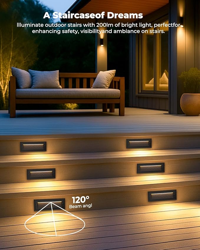 9 Inch Low Voltage Outdoor Step Lights, 12V 5W LED Stair Light Indoor & Outdoor, 3CCT 3000K/4000K/6500K, IP65 Waterproof Step Light for Landscape Lighting, Stair, Deck, Pathway, Walkway, Pack of 6