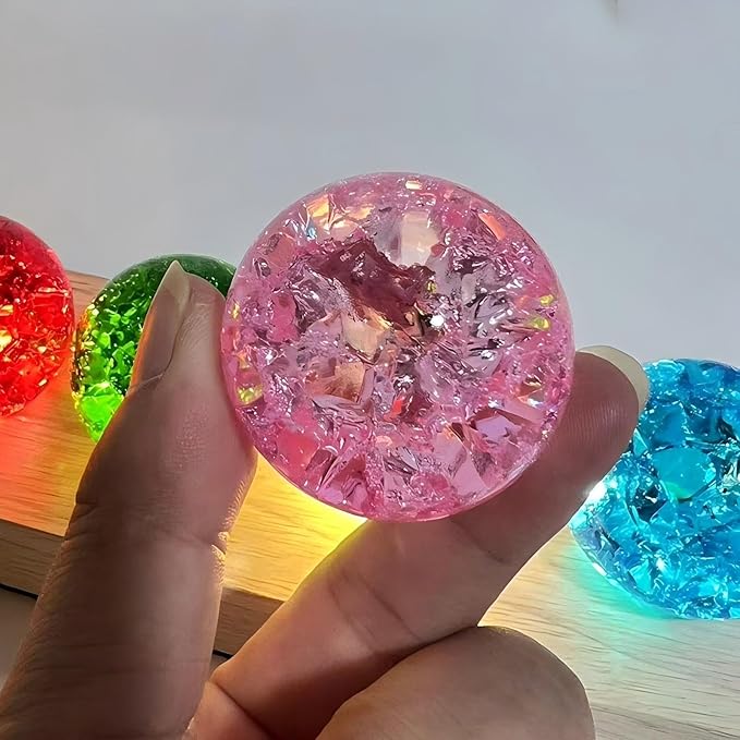 40mm 7 Colors Ice Cracked Glass Crystal Chakra Sleep Lamp Decorative USB Lights with LED Wooden Base, for Meditation Positive Energy Gift Decoration Balls Set