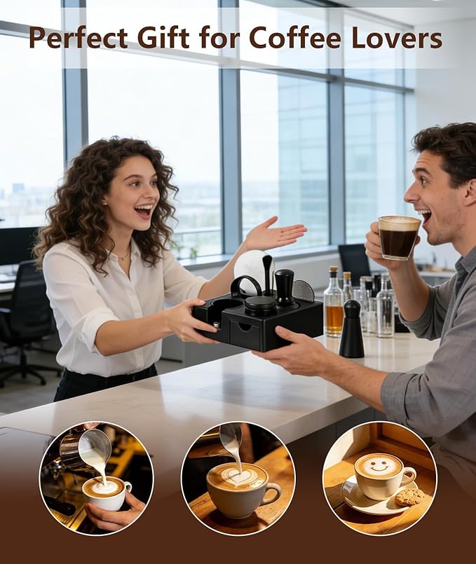 10 PCS Espresso Accessories Kit - 51mm Espresso Tools Set with WDT Tool, Espresso Tamper, Tamping Station, Coffee Distributor, Dosing Funnel, Puck Screen, Latte Art Pen,Stencils & Coffee Scale
