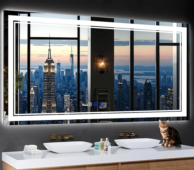 72"x36" LED Bathroom Mirror with Anti-Fog, Stepless Dimmable Lights, 3 Color Modes, Shatter-Proof Tempered Glass,Waterproof Design