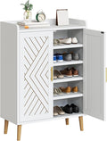 YITAHOME Shoe Cabinets with Doors Entryway, 5-Tier White Shoe Storage Cabinet Modern Freestanding Wood Shoe Organizer Cabinet for Living Room Hallway, White