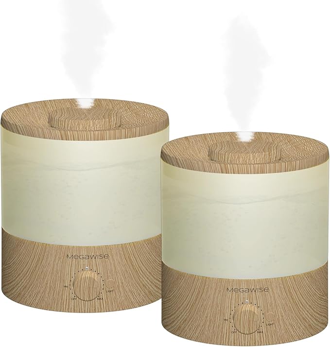 MEGAWISE 2 Pack1.5L Cool Mist Humidifier 2-Pack with 7 Color LED Lights, Adjustable Mist, Quiet Ultrasonic Humidifiers for Bedroom & Home