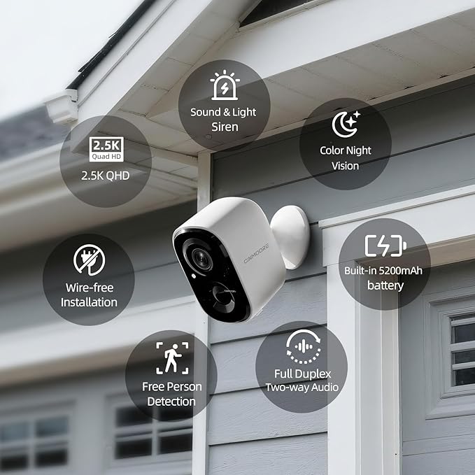 2.5K Wireless Home Security Cameras 4-Pack, Outdoor WiFi Non-Subscription AI Person Detection, 4MP Color Night Vision, Full Duplex 2-Way Audio, IP66 Waterproof Battery Powered, U.S. AWS Cloud