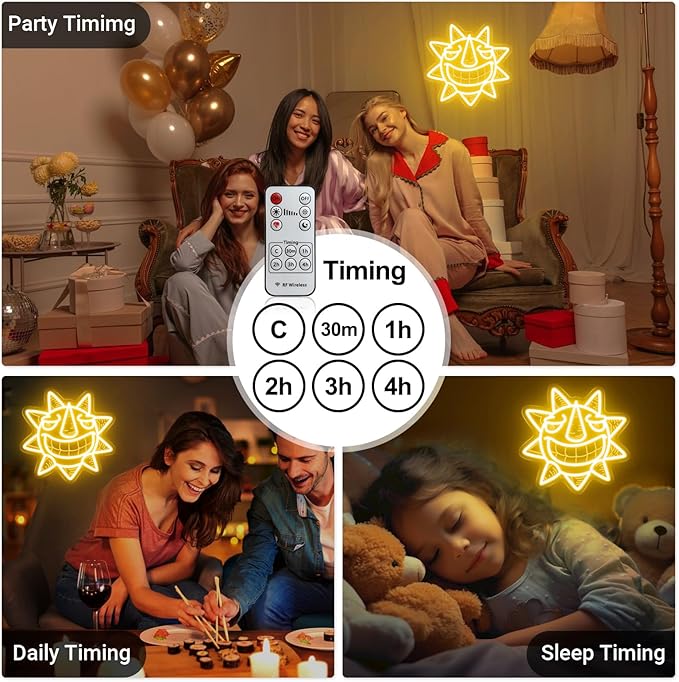 Sun Neon Sign, Yellow Burning Passion Laughing Sun Led Sign for Wall Decor with Remote Dimmer, Retro Vintage Psychedelic Mystic Sun Neon Light for Christmas Bedroom Party Gift - 10''