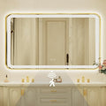32x55 Inch Gold Framed LED Bathroom Mirror with Lights,Smart Bathroom Mirror,Motion Sensor,Tempered Glass,Anti-Fog,Stepless Dimmable & 3 Colors,Memory,Vanity Mirror for Wall