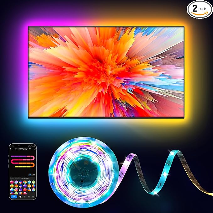 Pak RGB+IC LED Strip Lights for Bedroom & TV, 32.8ft Smart Lights with Remote APP Control, DIY 16 Million Colors, Music Sync Color Changing LED Lighting, 44 Scene Modes, Work with Alexa & Google