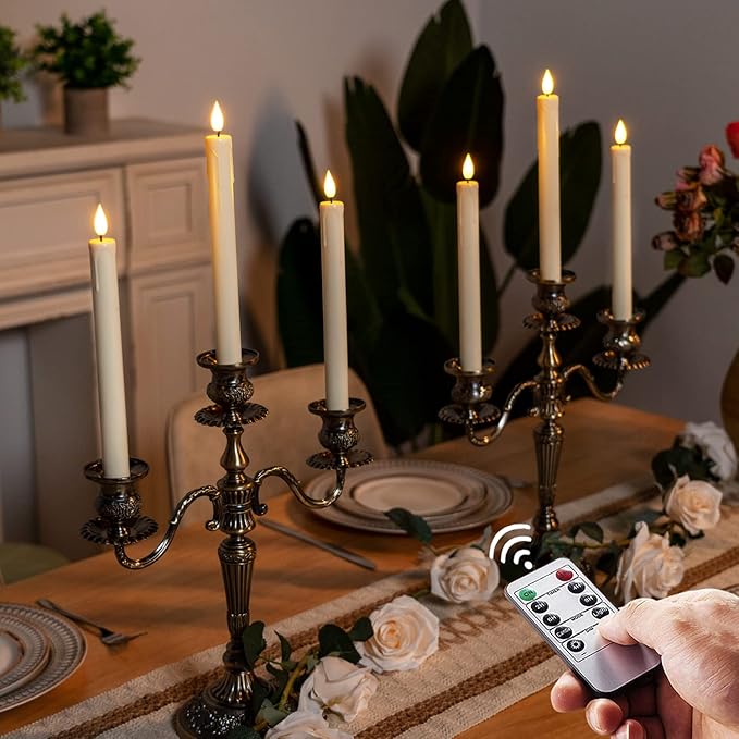 Homemory 24 Pcs Flameless Taper Candles with Remote, Timer, Plastic Battery Operated CandleSticks, Ivory Led Window Candles with Flickering Light, 9.6 Inches for Christmas Home Wedding Decor
