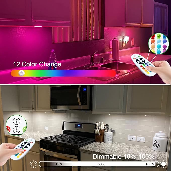 SZOKLED Under Cabinet Lighting 48LED Remote Lights Wireless Kitchen Counter Rechargeable Closet Light Bar, Perfect for Display Shelf Hallway Stairs, 15 Color Changing