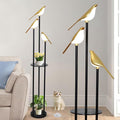 Black and Gold Floor Lamp, Bird Floor Lamp with Shelves, Modern floor Lamps for Living Room, 3-Light Corner Standing Lamp, LED Stand Up Lamp, Tall Lamp for Bedroom, Office, Cute Lighting Decor