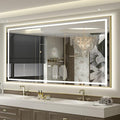OKPAL 72x40 LED Bathroom Mirror Gold Metal Framed Front & Back Light, Lighted Bathroom Mirror with Lights, Anti-Fog, Dimmable, 3 Colors, Shatterproof, ETL Listed, Horizontal/Vertical