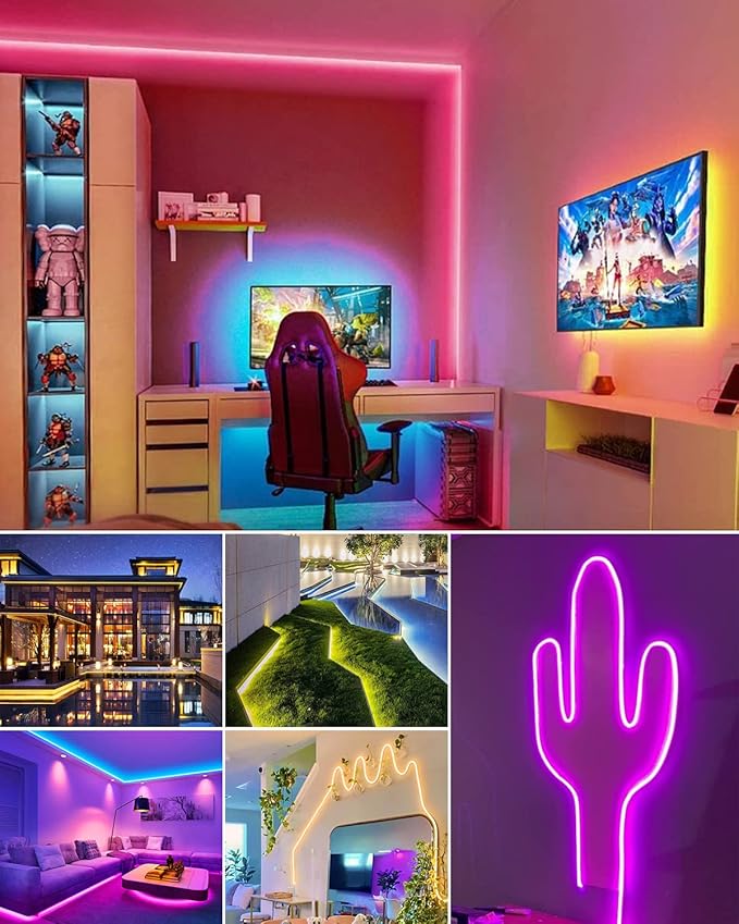 Aclorol 82FT RGB LED Neon Light Strip AC110V-130V LED Strip Light Outdoor Waterproof IP67 Dimmable Rope Light Color Changing with Remote Control for Bedroom Outdoor Garden Commercial Buliding 80Leds/M