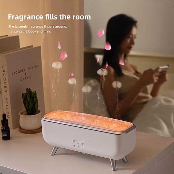 Aromatherapy Diffuser & Essential Oil Diffuser Humidifier with 5 Nozzles, Jellyfish Mist Design, 7-Color Gradient LED Lights, Remote Control, 300mL Water Tank for Home/Office