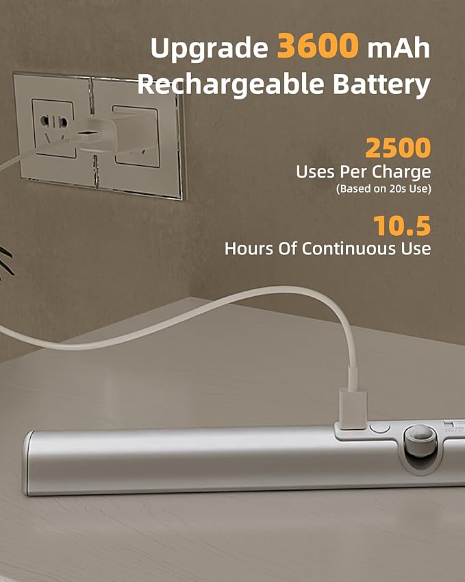 EZVALO 17Inch Motion Sensor Closet Lights, 3600mAh Rechargeable Battery LED Cabinet Lights, 150 Lumens No-Glare Curved, 3 Color Temps & Dimmable Pantry Lights for Wardrobe, Shelves - 2Pack