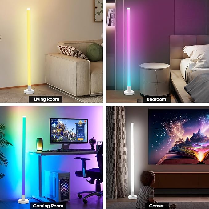 Corner Floor Lamp, 2 Pack RGB LED Corner Lamp with Smart App and Remote Control, 16 Million Colors & 200+ Scene, Music Sync, Color Changing Ambient Mood Lighting for Living Room, Bedroom, Gaming Room