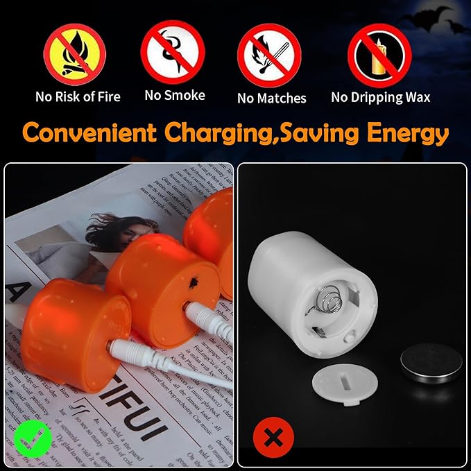 6 pcs Halloween Orange LED Tea Light Candles Rechargeable Flickering Flameless Pumpkins Lantern Tealights with Remote for Fall Thanksgiving Christmas Decor (Orange)