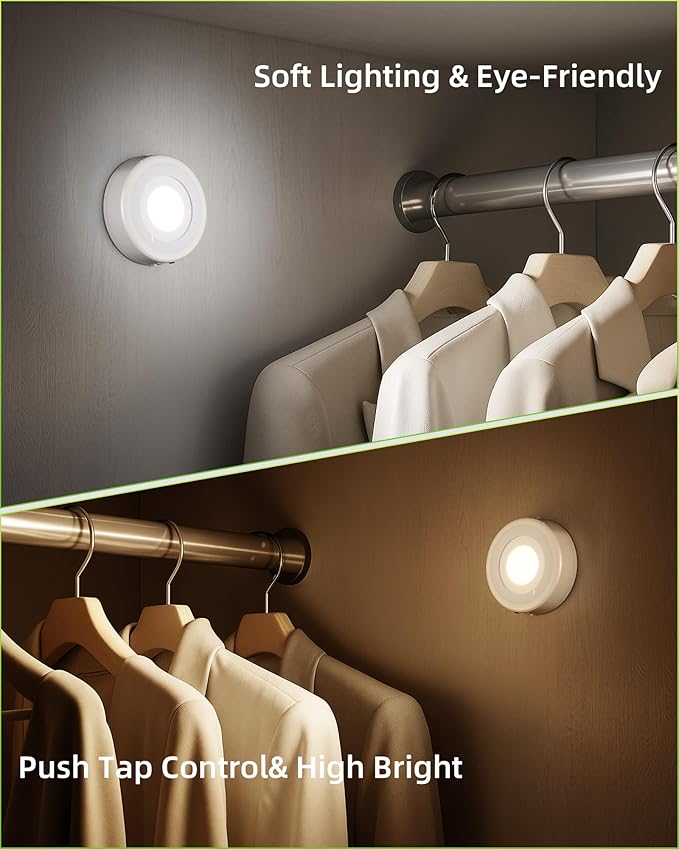 EZVALO LED Puck Lights with Charging Station, Rechargeable Sitck On Tap Lights, Wireless Closet Light, 3 Color Temps, Under Cabinet Lights, 2.5'' Mini Touch Light for Kitchen,Pantry,Shelves(6 Pack)