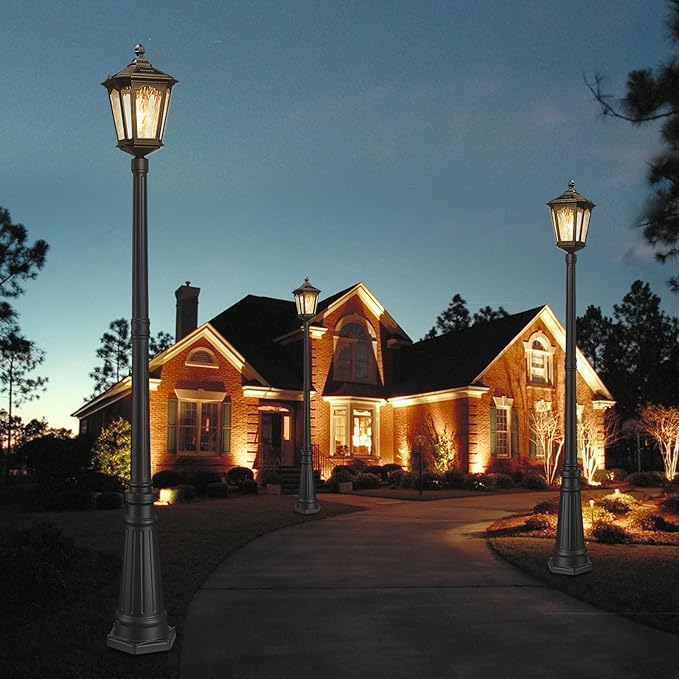 82 Inch Solar Post Street Lamp Light with Remote Control, Dusk to Dawn Waterproof LED Pole Light Exterior, Outside Pillar Lighting with Water Ripple Glass for Lawn Pathway Garden Porch Yard Patio