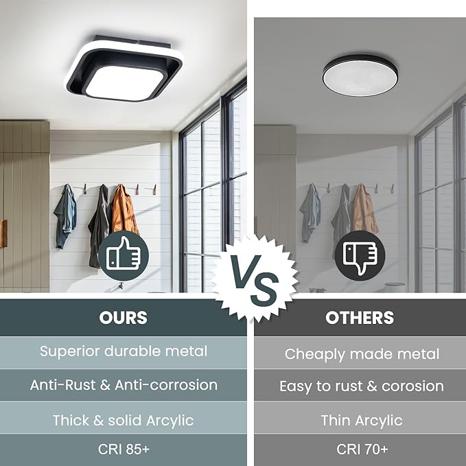 Hallway Light Square Modern Ceiling Light Fixture, 12IN Modern Ceiling Lamp 6000K LED Ceiling Light Black Ceiling Lighting for Living Room, Balcony Bedroom