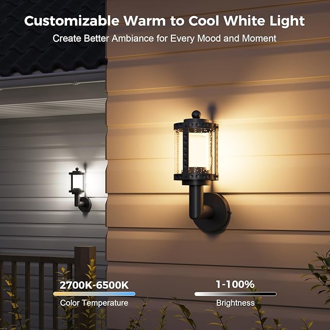 XMCOSY+ Outdoor Wall Lights, 1100LM Smart Porch Light, RGBCW LED Outdoor Sconce, WiFi APP Control, Compatible with Alexa, IP65 Waterproof, 1 Pack