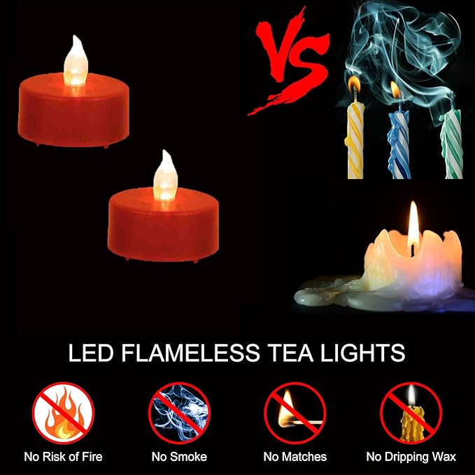 Hanzim Tea Light Candles with Remote Control,Flickering Flameless LED Candle,Long Lasting 400+Hours,Battery Operated with Timer for Home Decoration Seasonal &Festival Celebration Red (5pcs)