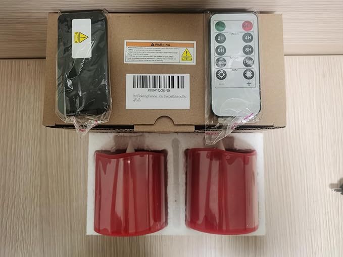 3x3 Flickering Flameless Candles Set of 2, 2AA Battery Life 600 Hours Battery Candles Flickering with Timer, 3 inch Flameless Candles with Remote for Indoor/Outdoor, Red
