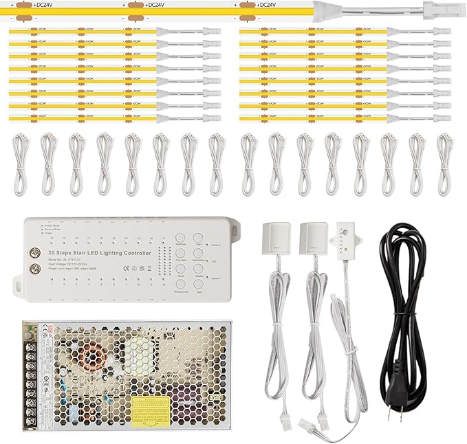 Intelligent Motion Sensor Led Stair Lights Indoor, Interior Lights for Stairs, 40Inch Length (100cm) cuttable and Versatile LED Step Lights(Warm Yellow 3000K, 16 Stairs)