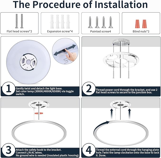 MOONSEA Flush Mount LED Ceiling Light Fixture Brushed Nickel 32W, 16 Inch Dimmable 3000K-4000K-6500K 3 Color Selectable Ceiling Lamp 3200LM Low Profile Ceiling Light for Kitchen Bedroom Hallway
