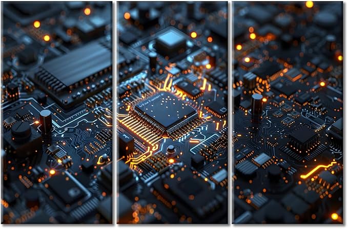 Wall Art Circuit Board Pictures Painting on Canvas Prints Motherboard Digital Chip for Home Office Bedroom Living Room Kitchen Artwork Wall Decor Framed Pictures Ready to Hang (42"Wx28"H)
