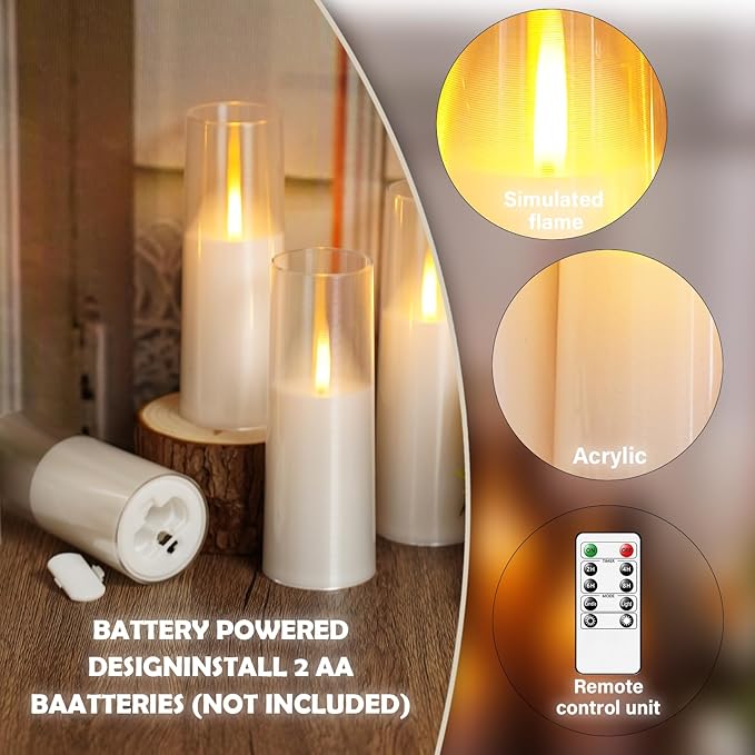 Flameless LED Candles Upgraded Realistic Flickering Flame,7Pcs Battery Operated Candles with Remote Timers,LED Pillar Candles for Home Decor,Christmas,and Parties（White）