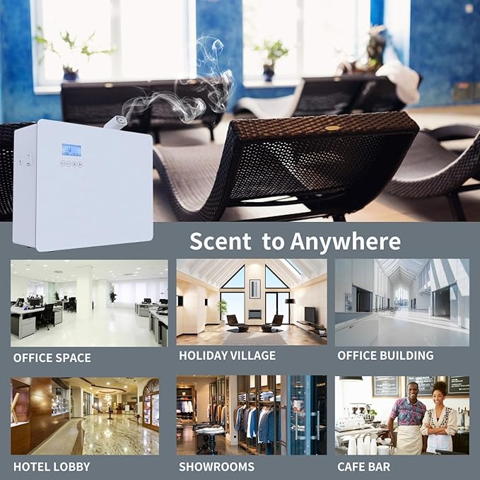Waterless Commercial Scent Air Machine, HVAC Scent Diffuser for Large Coverage | Up to 8,000 Sq.ft, Whole House Aroma & Hotel Collection Diffuser 1000ml, Cold air Tech. (Metal-White)