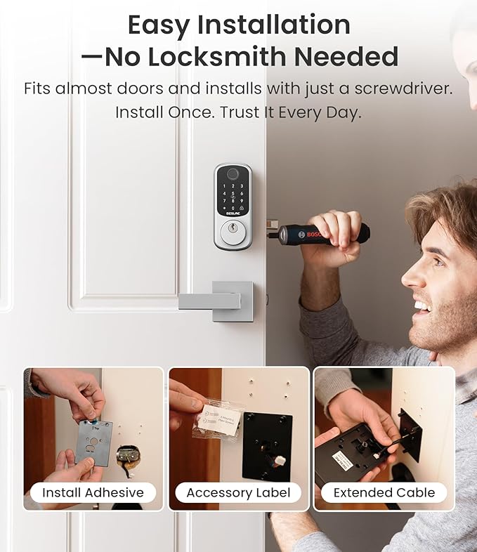 DESLOC B200 Fingerprint Smart Lock with 2 Durable Lever Handles, Keyless Entry Front Door Lock Set, Electronic Keypad Deadbolt, App Control, DIY Installation, Designed for a Secure DESLOC Home, Silver