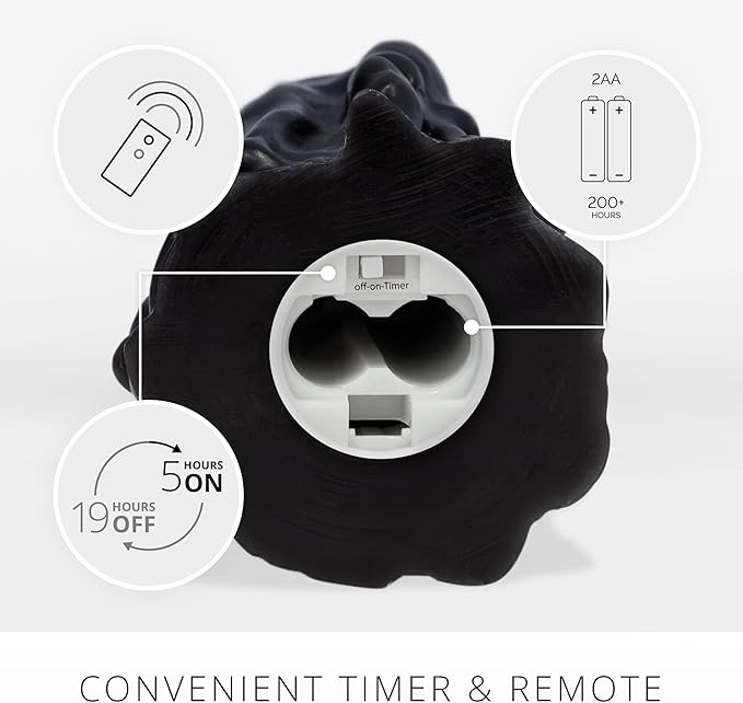Luminara Heavy Wax Drip Flameless LED Candle, Black 3.4" x 4.5", Timer Function, Real Wax Pillar, Battery Operated Unscented Safe, Long-Lasting