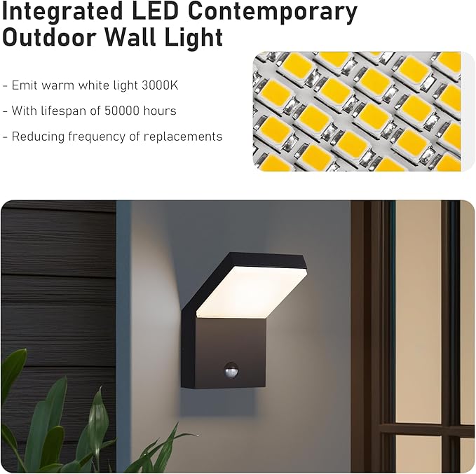 Wall Light Outdoor LED Wall Mount Lamp Wall Sconce Lighting with Motion Sensor Lantern Fixture Grey Aluminum Lights for Porch Front Door Garden Yard Patio IP54 Waterproof 18W 1800Lm 3000K
