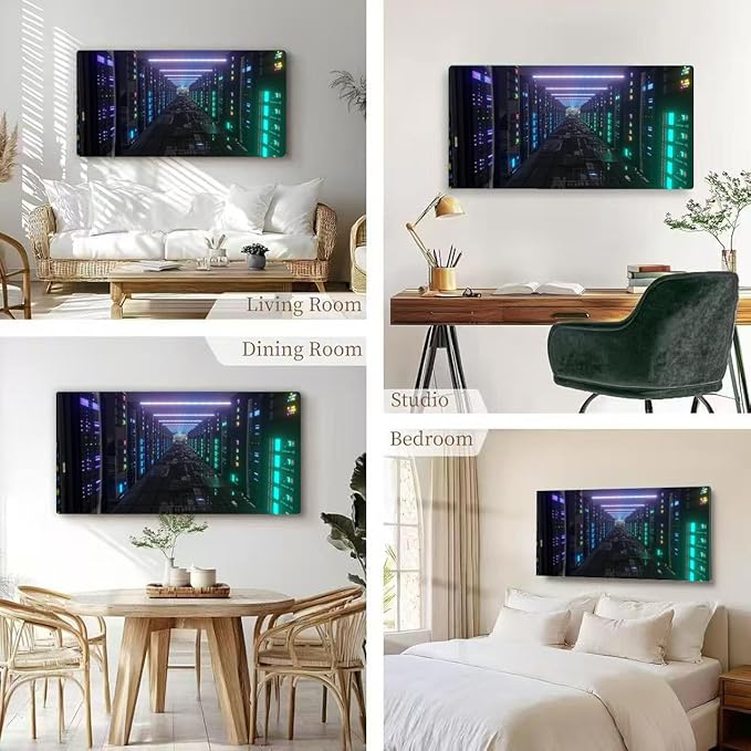 Wibinuki Wall Art Wall Decor Wall Paintings Moving Through Da Center Server Racks LED Lights for Living Room Bedroom Bathroom Home Decor Can Be Hung Directly 20"x 40"