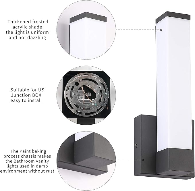 Black Wall Sconce for House Decor LED Wall Lights for Bedroom Bedside Wall Lamp Modern Indoor LED Hallway Sconces Wall Lighting 12" Inch Height 12W 4000K