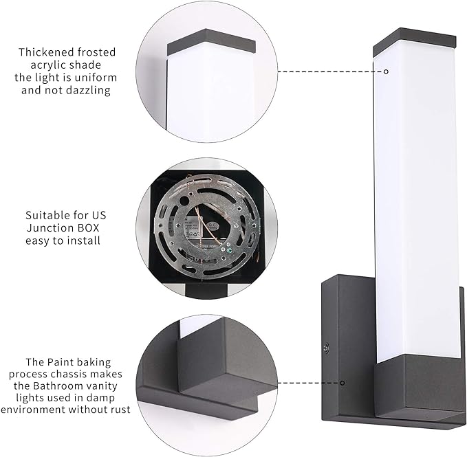 Dimmable Wall Lights for Bedroom Modern Black Indoor LED Hallway Sconces Corner Light 12" Inch Height 12W 4000K Bedside Stair Sconces Wall Lighting Lamps 110V AC.