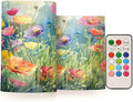 Watercolor Flower Pattern Flameless Candles Color Changing LED Candles with Remote Control Battery Candles for Outdoor and Indoor Home and Room Decoration, 3'' x 4''/5'' Set of 2 Pieces