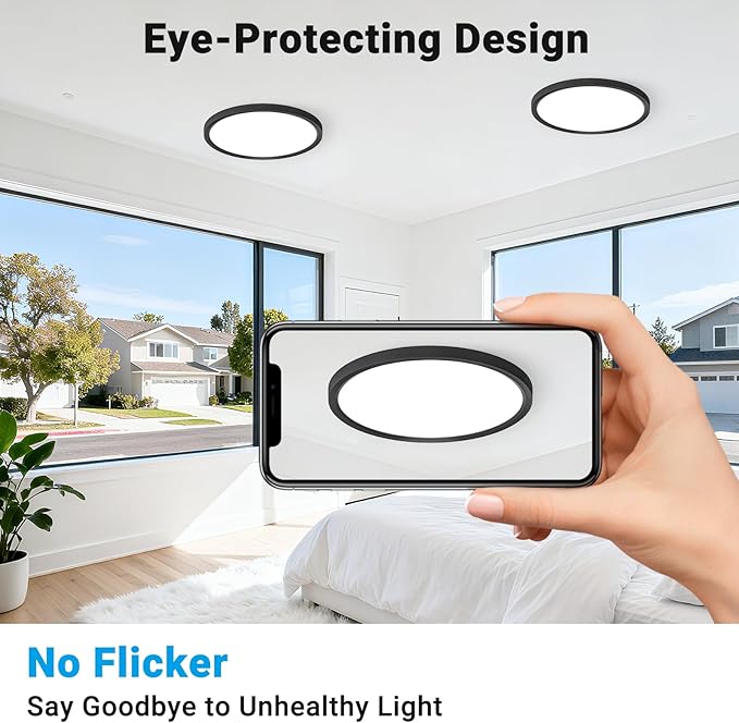 LED Flush Mount Ceiling Light,9Inch 18W,3000K/3500K/4000K/5000K/6500K 5 Color Temperatures Ceiling Light Fixture for Kitchen Porch Hallway Bedroom Bathroom and Closet,Black