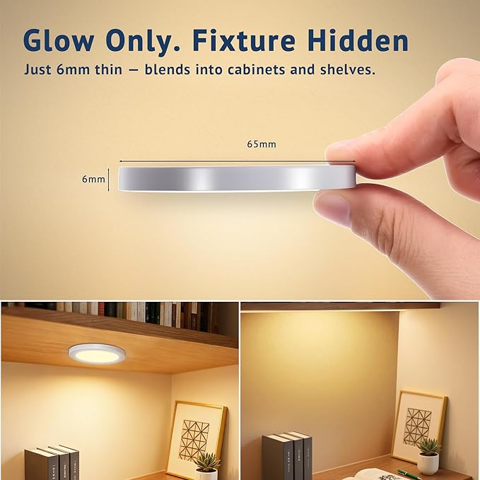 V4light Smart Under Cabinet Lights, Plug-in Puck Lighting with App, Voice & Motion Control, Dimmable 2700K–6500K, Compatible with Alexa & Google Home, Kitchen, Closet & Shelf Lighting(4 Pack)