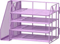 Purple Desk Organizers and Accessories with File Holder – Aesthetic Desk Accessories for Women – Decorative Office Set with Magazine Rack – Room Desk Accessories for Teen Girls Office Setup