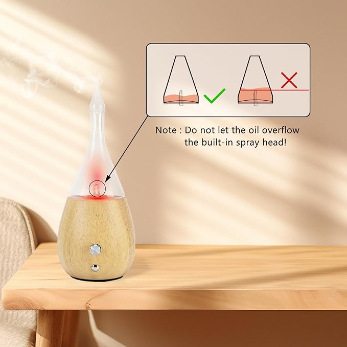 Lychee Essential Oil Diffuser Humidifiers, 7 Colors Light Setting, Quiet Diffuser, Small Aromatherapy Diffuser with Wood Grain Base for Home Bedroom Office Yoga Nice Gift