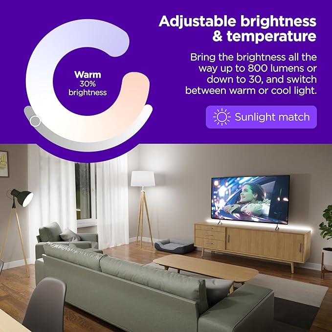 Roku Smart Light Bulbs (White, 1-Pack) - Dimmable A19 Lightbulbs with Adjustable Brightness & Temperature - WiFi Smart Bulbs Works with Roku Voice, Alexa & Google Assistant, No Hub Required