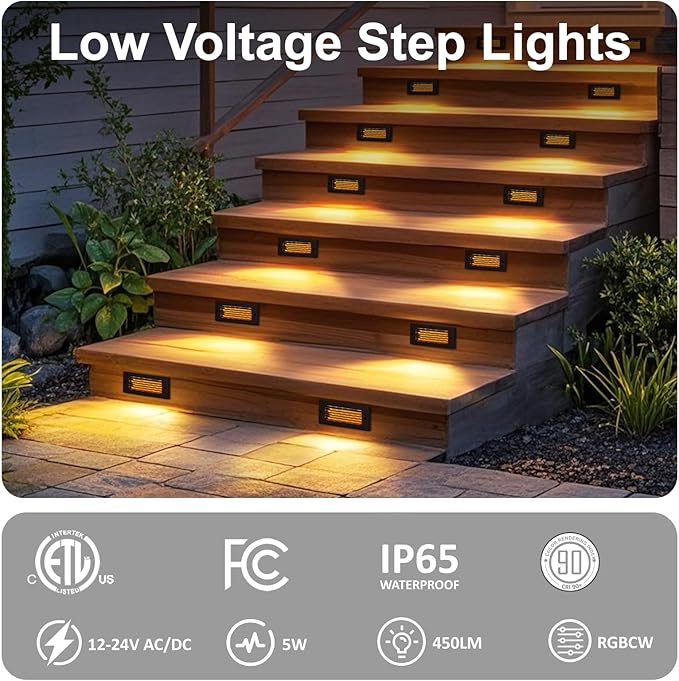 Outdoor Stair Lights, 5W 8.7" 12V LED RGB Color Changing Low Voltage Under Deck Stair Lights Wired for Step Deck Fence Outdoor Waterproof, 0.6'' Ultra Thin Surface Mount, Bronze, 12PK