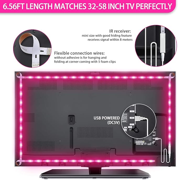 MY Beauty Light LED Lights for TV, 6.56ft Waterproof TV LED Backlight for 32-58in TV, 65536 DIY Colors Options RGBW LED Strip Lights Behind TV, Smart Led Ambient Lighting for Bedroom Gaming Room Decor